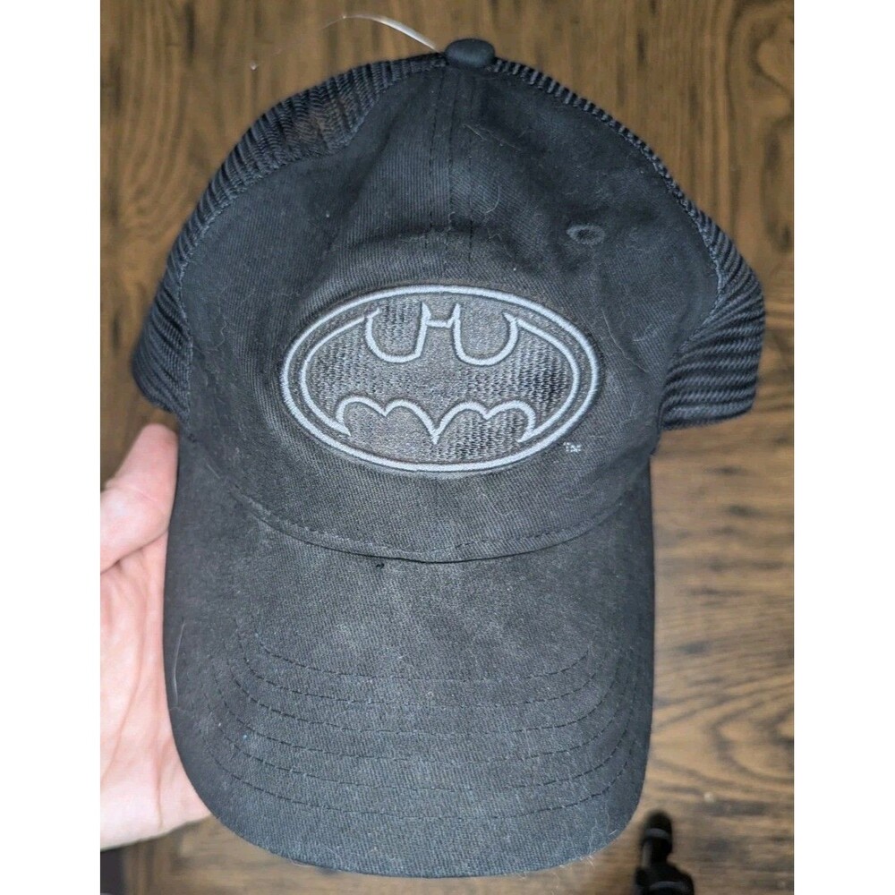 Batman Classic Symbol In Black Curved Brim Adjustable Dad Hat Black DC H3 Head